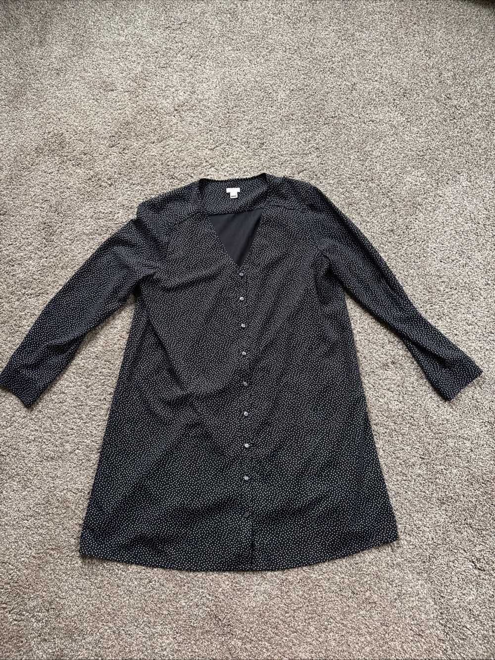 J. Crew Womenâs Large Black White Polka Dot Blouse Dress Knee Length Lined EUC
